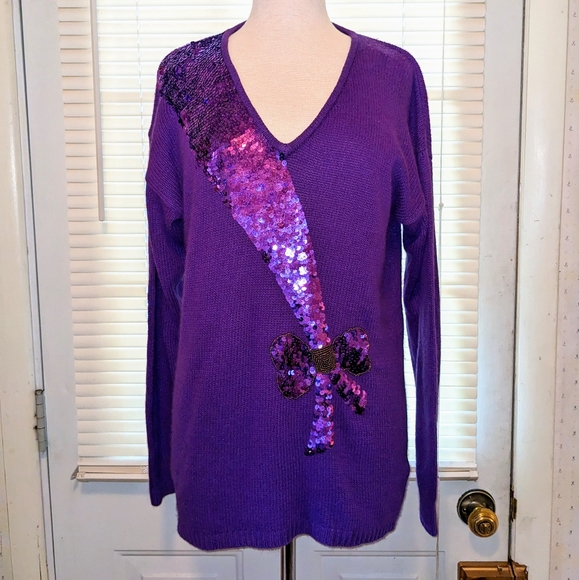Vintage purple sequined silk angora sweater - Picture 1 of 5